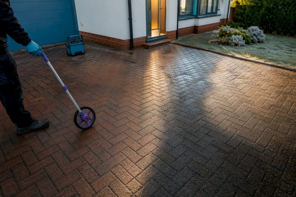 Measured freshly cleaned UK block driveway