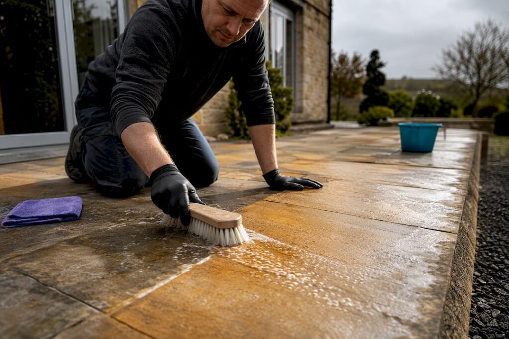 Safe cleaning of a sandstone patio