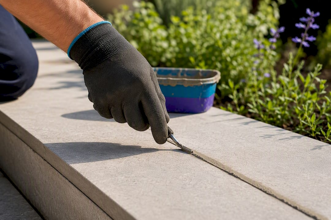 Applying jointing compound between patio tiles