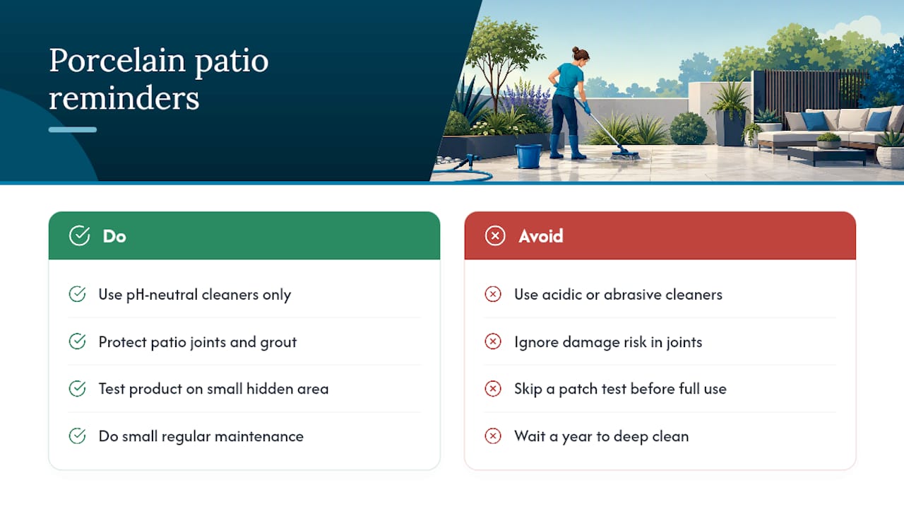 Three rules for safe porcelain patio cleaning