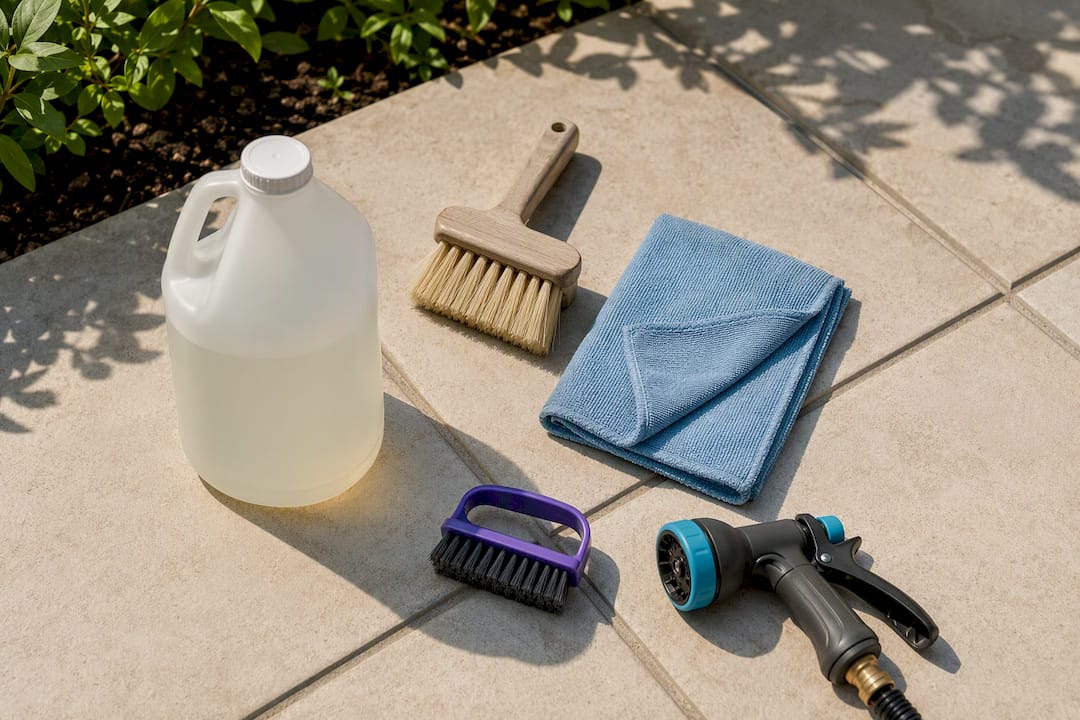 Safe tools arranged on porcelain patio