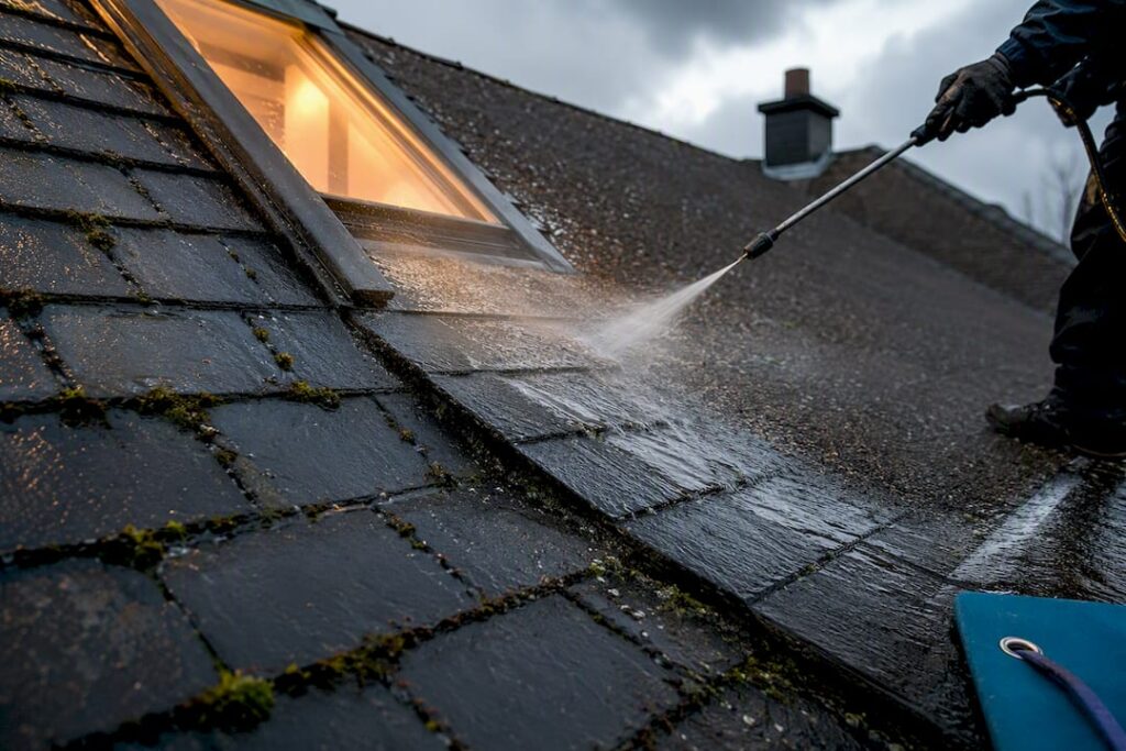 Roof materials exposed to cleaning pressure