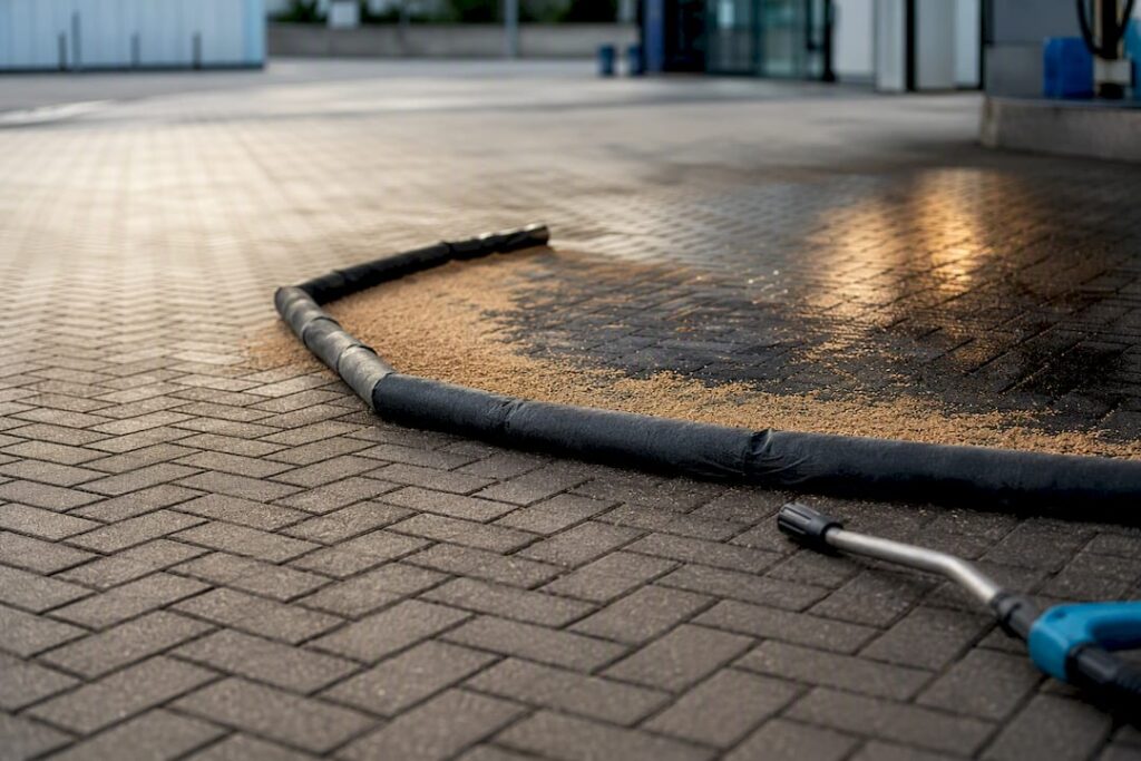 Diesel spill contained on block paving