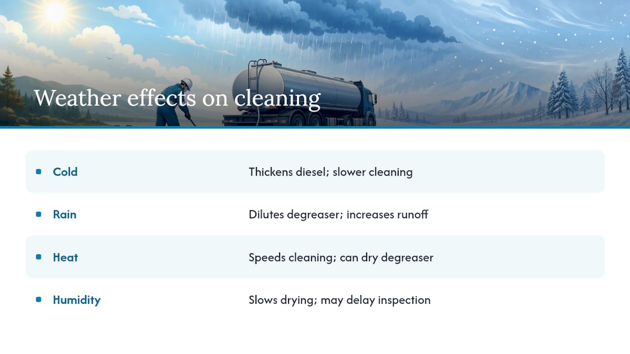 Does weather affect how well diesel stains clean up? — overview diagram